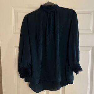Women’s Zara Dark Teal 3 Quarter Length-Sleeve High-Neck Blouse